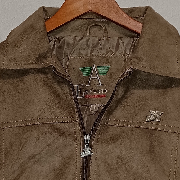 A Emporio Collezione Brown Faux Suede Full Zip Jacket Men's Size S - Picture 2 of 7